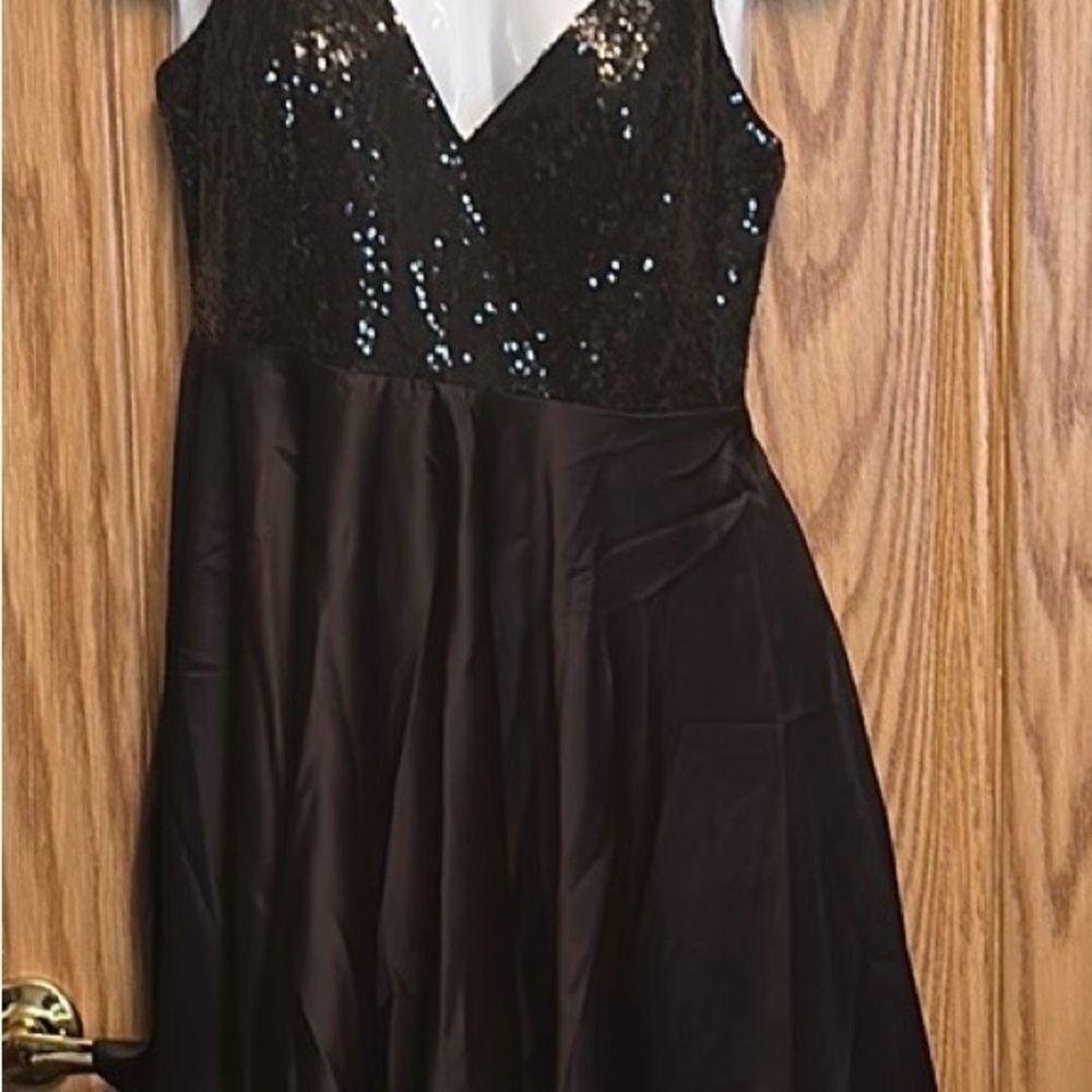 Black Sequin Embellished Babydoll Mini Dress
